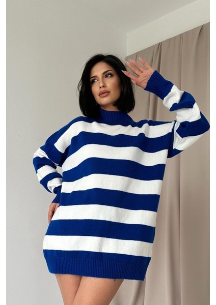 Mavi Çizgili Triko Kazak