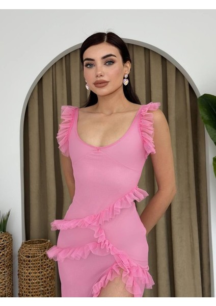 Felix Yırtmaçlı Midi Tül Elbise modelleri