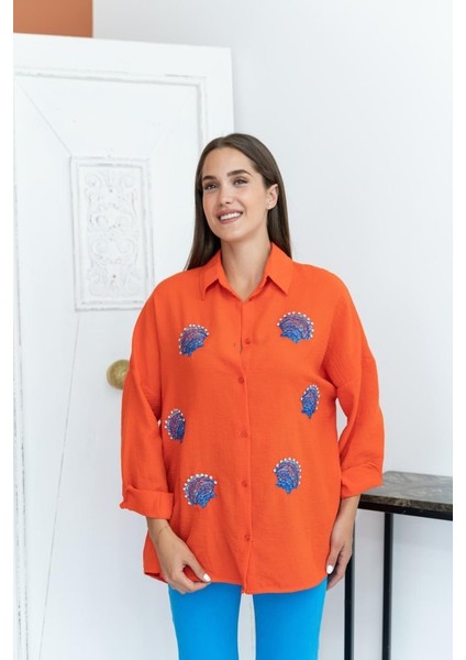 Oranj Deniz Kabuk Desenli Gömlek