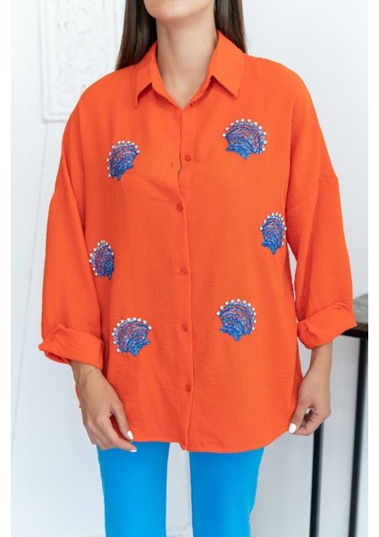 Oranj Deniz Kabuk Desenli Gömlek modelleri