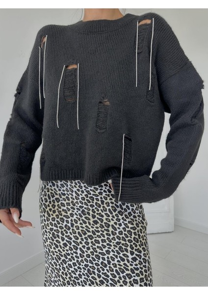 Siyah Faça ve Zincirli Triko Kazak modelleri