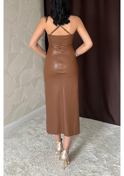 Kahverengi Sırt Dekolteli Deri Elbise fırsatları