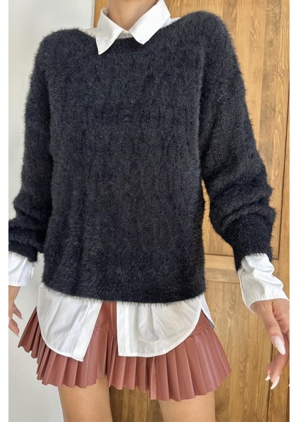 Siyah Baklava Desenli Triko Kazak modelleri