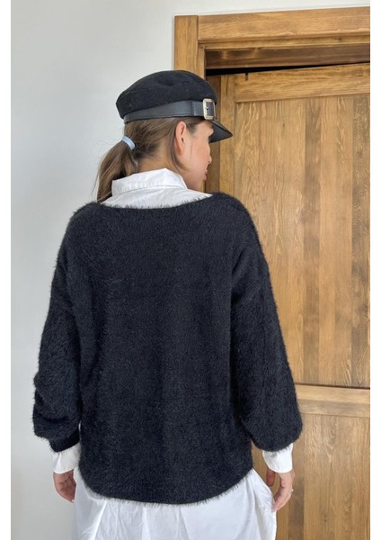 Siyah Baklava Desenli Triko Kazak fırsatları