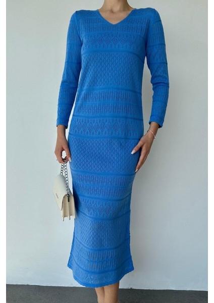 Mavi Astarlı Triko Elbise fiyatları