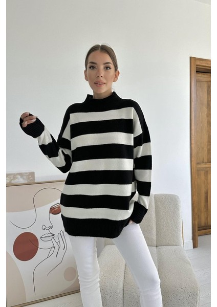 Siyah Çizgili Triko Kazak fırsatları