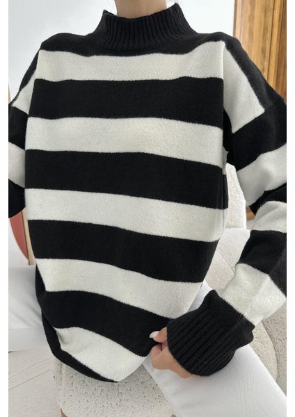 Siyah Çizgili Triko Kazak indirimleri