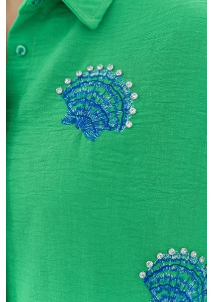 Yeşil Deniz Kabuk Desenli Gömlek fırsatları