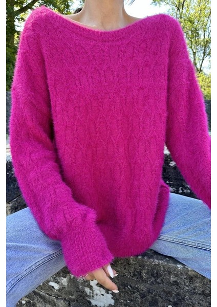 Fuşya Baklava Desenli Triko Kazak modelleri