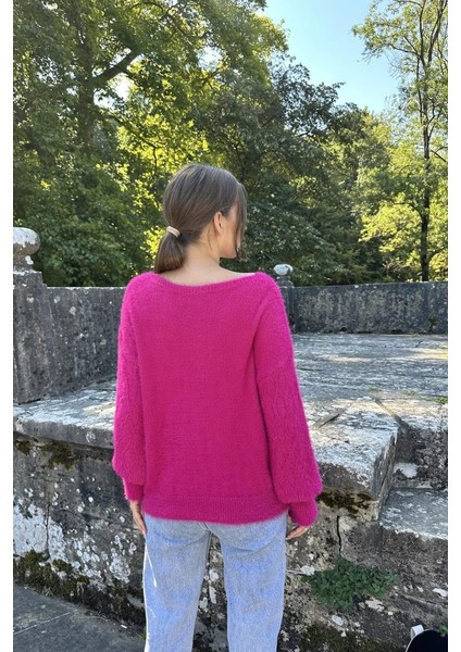 Fuşya Baklava Desenli Triko Kazak fırsatları