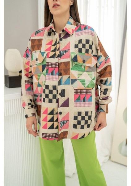 Fuşya Desenli Kapitone Cepli Gömlek modelleri