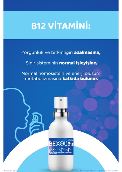 Bexol B12 Dilaltı Sprey, 15 Ml B12 Vitamini Içeren Takviye Edici Gıda