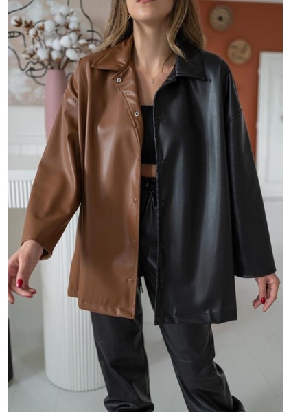 Siyah Garnili Çıtçıtlı Deri Gömlek modelleri