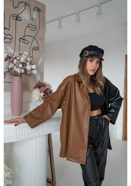 Siyah Garnili Çıtçıtlı Deri Gömlek fırsatları