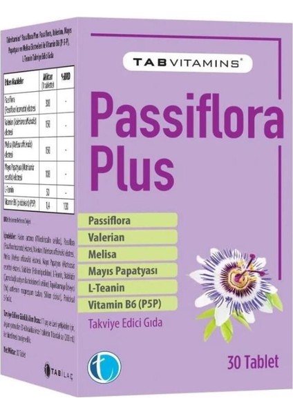 Passiflora Plus 30 Tablet Pasiflora Valerian Melisa Papatya L-Teanin