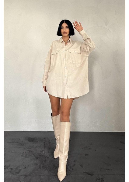 Bej Çift Cep Kapaklı Çıtçıtlı Gömlek indirimleri