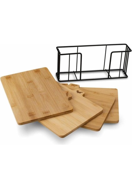 5 Bambu Standlı Kesme Tahtası 4lü Set - M7B11 Bambu Kahverengi 30 x 20 fırsatları