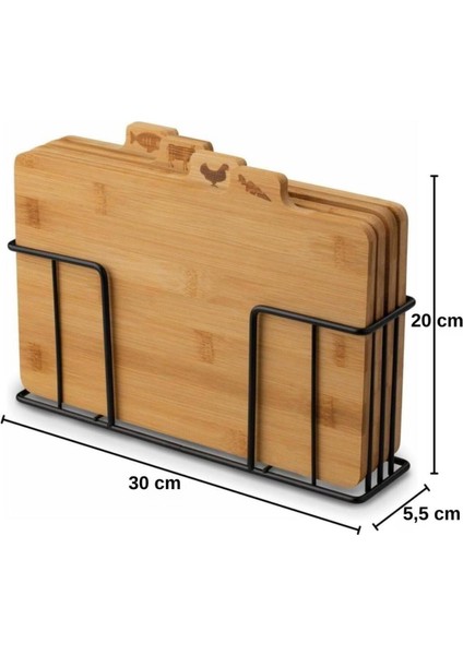 5 Bambu Standlı Kesme Tahtası 4lü Set - M7B11 Bambu Kahverengi 30 x 20 indirimleri