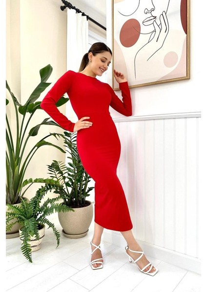 Kırmızı Sırt Dekolteli Elbise fiyatları