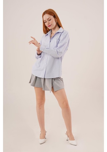 Desenli Tek Cepli Düğmeli Mavi Gömlek fiyatları