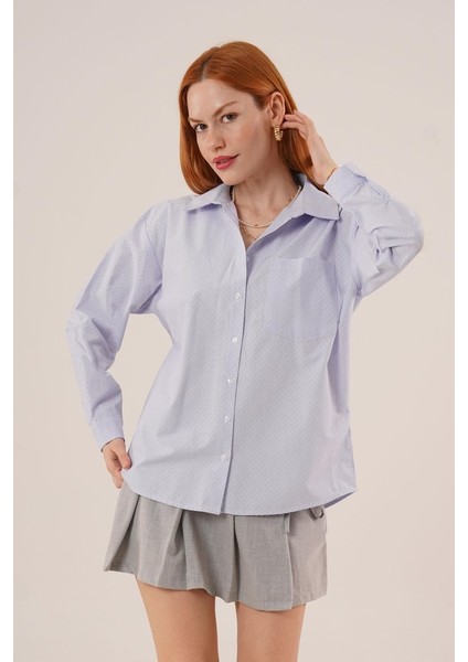 Desenli Tek Cepli Düğmeli Mavi Gömlek fırsatları