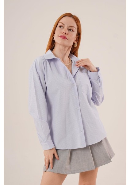 Desenli Tek Cepli Düğmeli Mavi Gömlek indirimleri