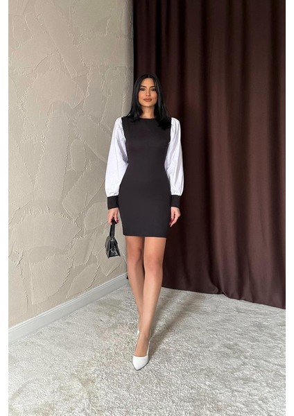 Siyah Kolu Dakron Atlas Elbise