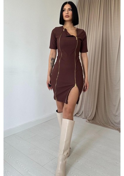Kahverengi Fermuarlı Ottoman Elbise indirimleri