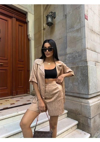 Jakarlı Gömlek -Şort Takım - Bej fiyatları