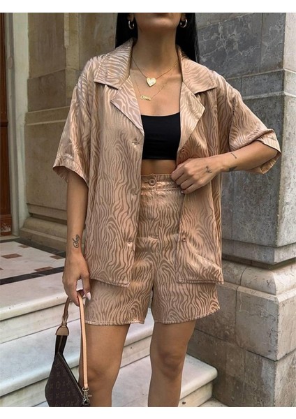 Jakarlı Gömlek -Şort Takım - Bej fırsatları