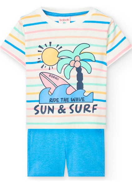 Surf Baskılı Erkek Çocuk 2'li Şort Set