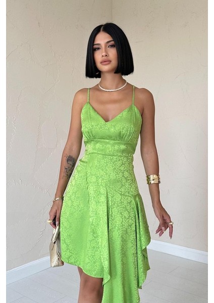 Yeşil Jakarlı Asimetrik Elbise fiyatları