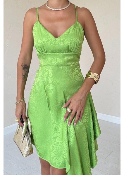 Yeşil Jakarlı Asimetrik Elbise modelleri