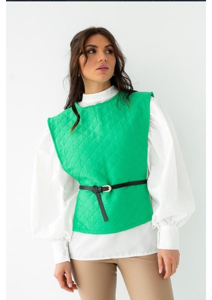 Munn Collection Yeşil Kemerli Gömlek ve Panço Takım