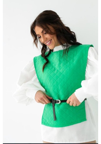 Munn Collection Yeşil Kemerli Gömlek ve Panço Takım