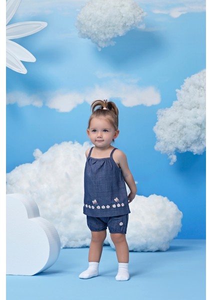 Ip Askılı Çiçek Şeritli Kız Çocuk Bebek 2'li Set