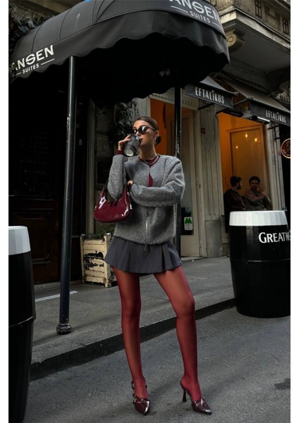 Munn Collection Kaşe Fermuarlı Bluz - Gri