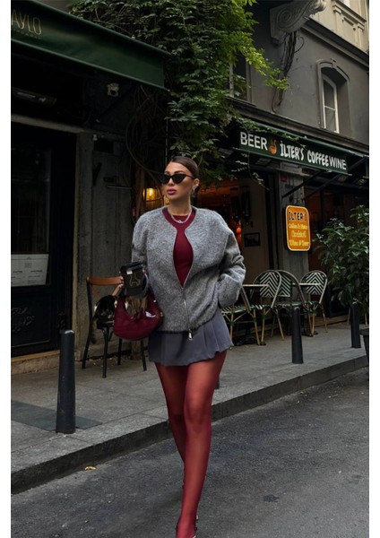Munn Collection Kaşe Fermuarlı Bluz - Gri fırsatları