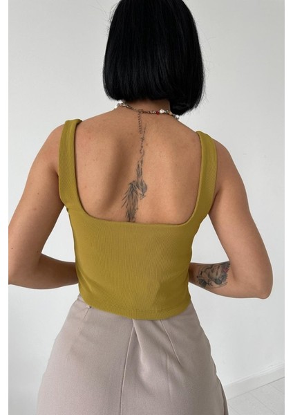 Munn Collection Yağ Yeşili Askılı Bluz modelleri