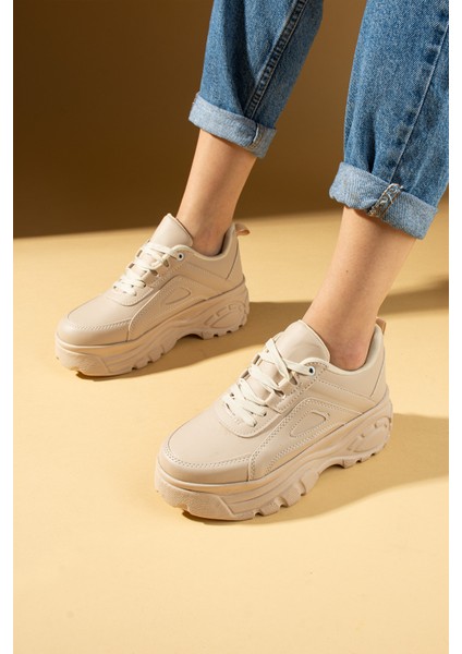 Yüksek Taban Bağcıklı Kadın Sneaker 54-0142-24