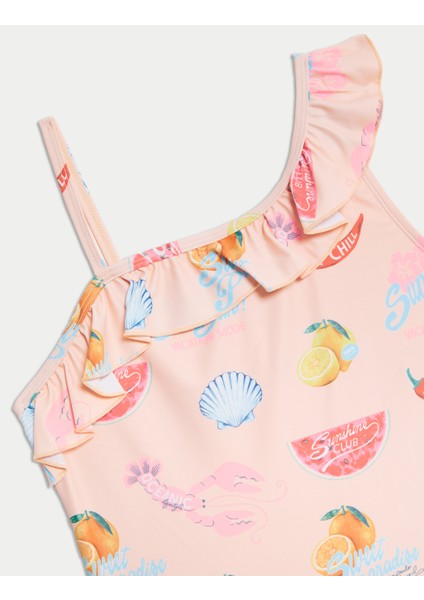 Meyve Desenli Fırfırlı Kız Çocuk Mayosu (6-16 Yaş) modelleri