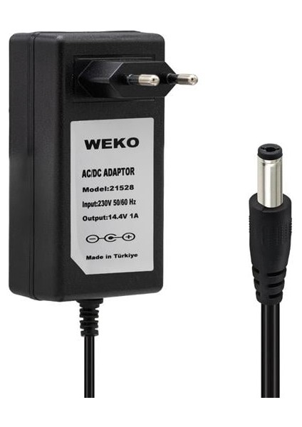 Weko 14.4 Volt - 1 Amper 5.5*2.5 Uçlu Plastik Işıklı Kasa Priz Tip Adaptör