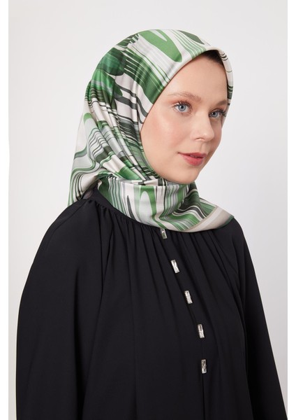 Yeşil Fırça Desen Trend Twill Eşarp