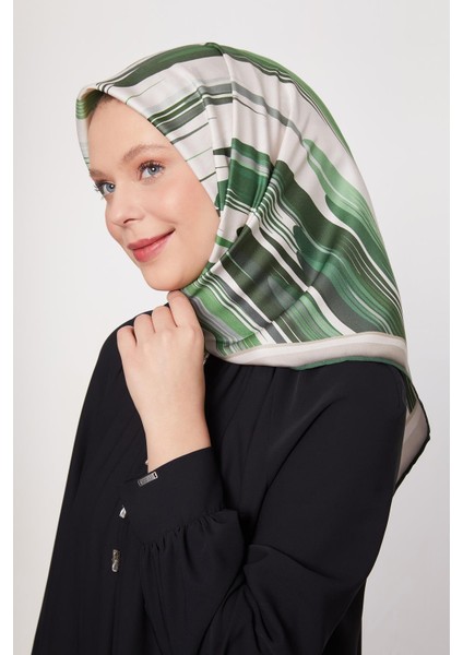 Yeşil Fırça Desen Trend Twill Eşarp modelleri