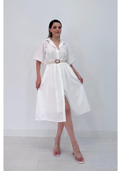 Beyaz Gizli Pat Yakalı Elbise fiyatları