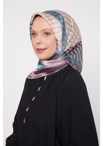Lila Çizgili Cool Eşarp