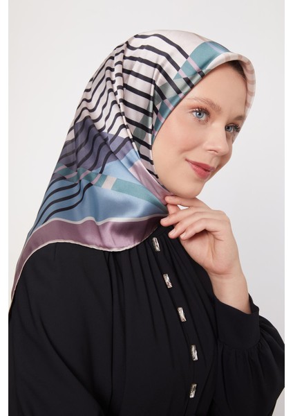 Lila Çizgili Cool Eşarp modelleri