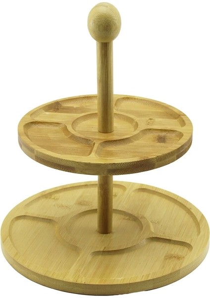 5 Bölmeli - Yuvarlak - 2 Katlı Ahşap Bambu Sunumluk Çap: 19.5cm -- 24.5cm
