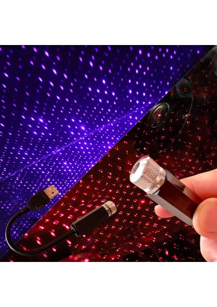 USB Lazer Yıldız Projektörü 2 Adet Kırmızı Mor Gece Lambası Oto Aksesuarı