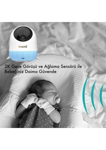 Whome Yapay Zeka Destekli 2k Ptz Gece Görüşlü Mavi Wifi Bebek Güvenlik Kamerası (128 GB Tf Kart Dest